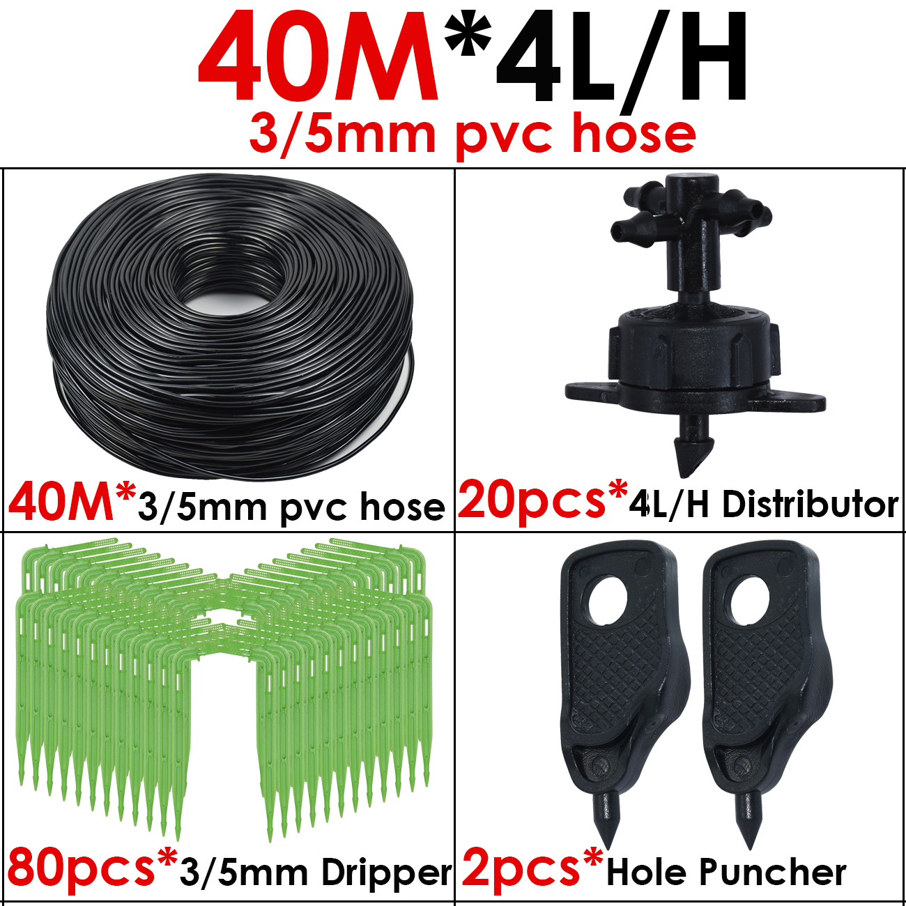 Greenhouse 40M/20M 4-Way 4L Drip Arrow Irrigation Transmitter Dripper Sprinkler irrigation System Potted Planting Yard 10/20sets: Yellow