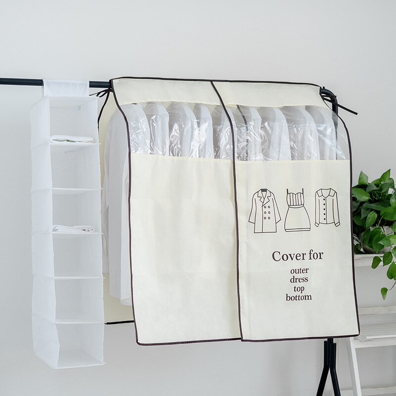 Clothes Hanging Dust Cover Non-woven Fabric Clothes Dust Covers Waterproof Clothing Dustproof Cover Home Wardrobe Coat Organizer