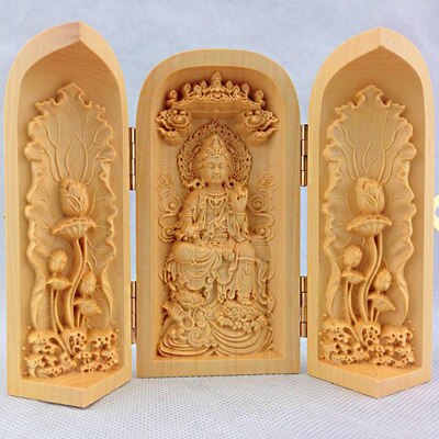 Buddha statue massivt træ tre åbne små buddha statue boligindretning tilbehør håndværk statue: 7