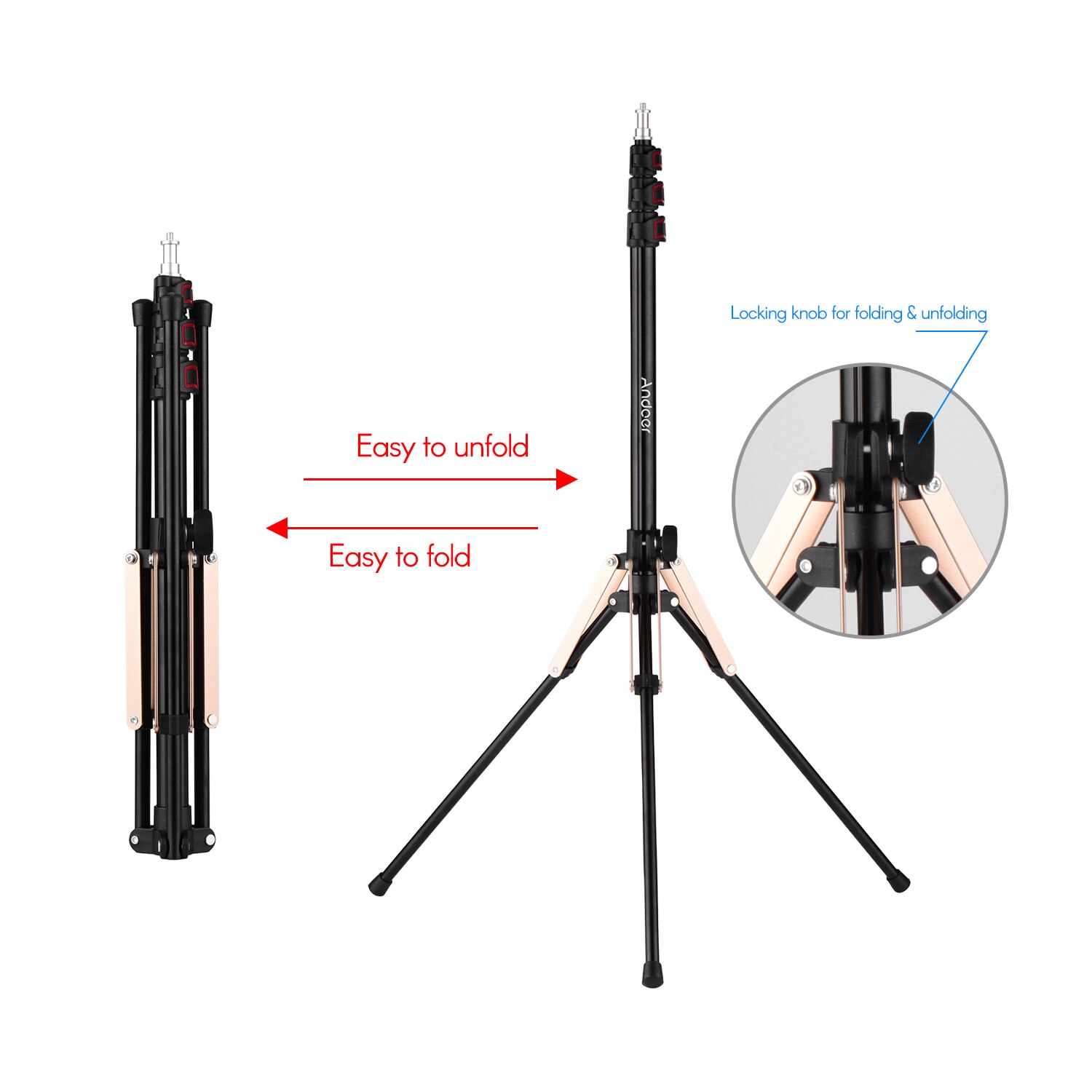 190cm/74.8 Inch Portable Aluminum Alloy Photography Light Stand Reverse Folding Leg Stand with 1/4 Inch Screw for Ring Light