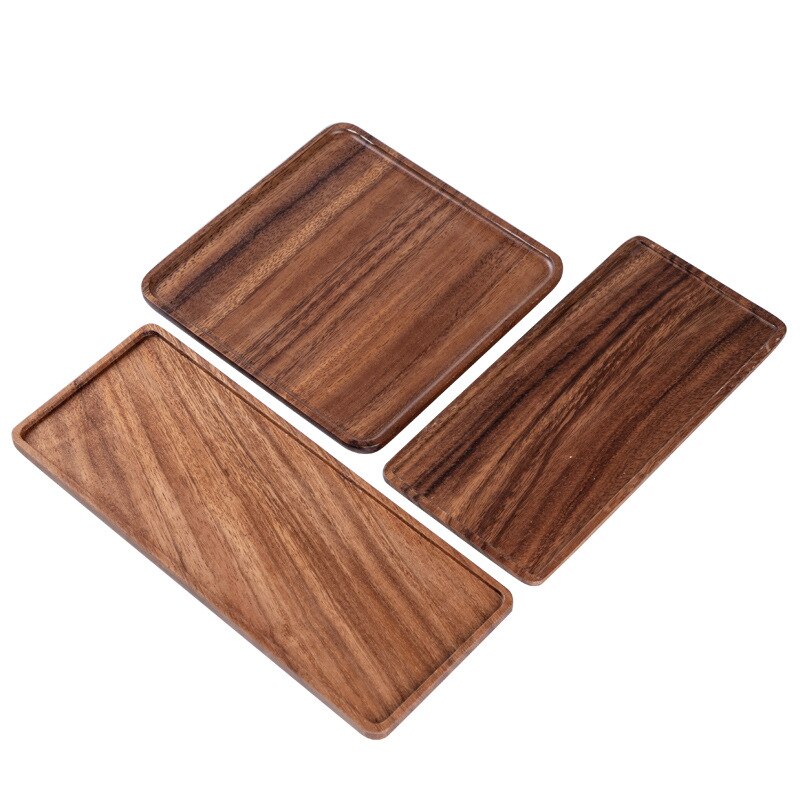 Black Walnut Storage Plate Rectangle Square Shape Bread Fruit Dishes Saucer Tea Tray Dessert Dinner Plates