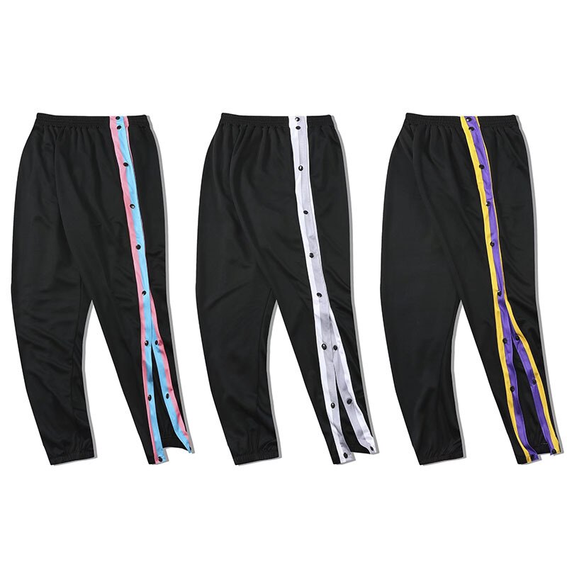 Pantalones deportivos de baloncesto para hombre, pantalones largos con botones completos, botonadura, laterales abiertos, a la , con bolsillos, para correr, entrenamiento callejero