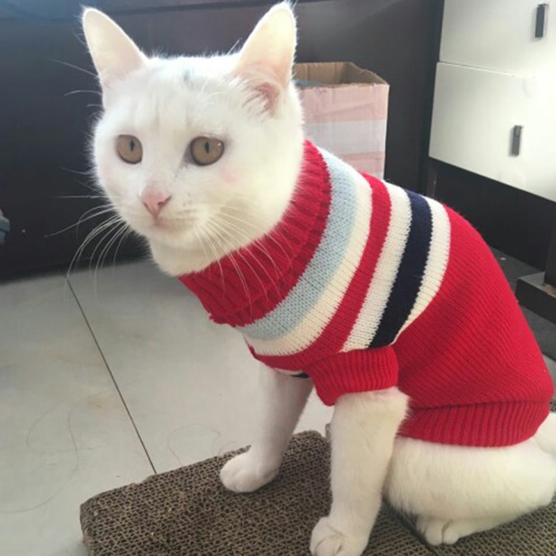 Streifen Haustier Katze zur Seite fahren Hoodies Winter Warme Katze Kleidung Für Katzen Kedi Mantel Katten Kleidung Outfit Katzen Produkte Für haustiere