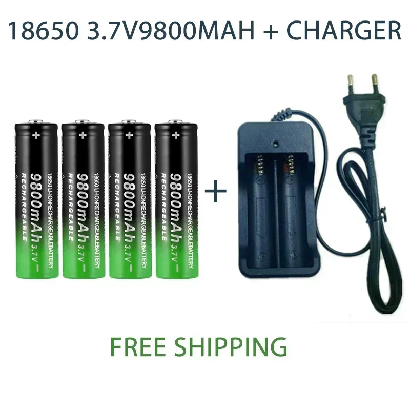 18650 Rechargeable Battery 3.7V 9800mAh Li-ion for Flashlight Torch with Charger High Capacity Portable Power Cell: WHITE