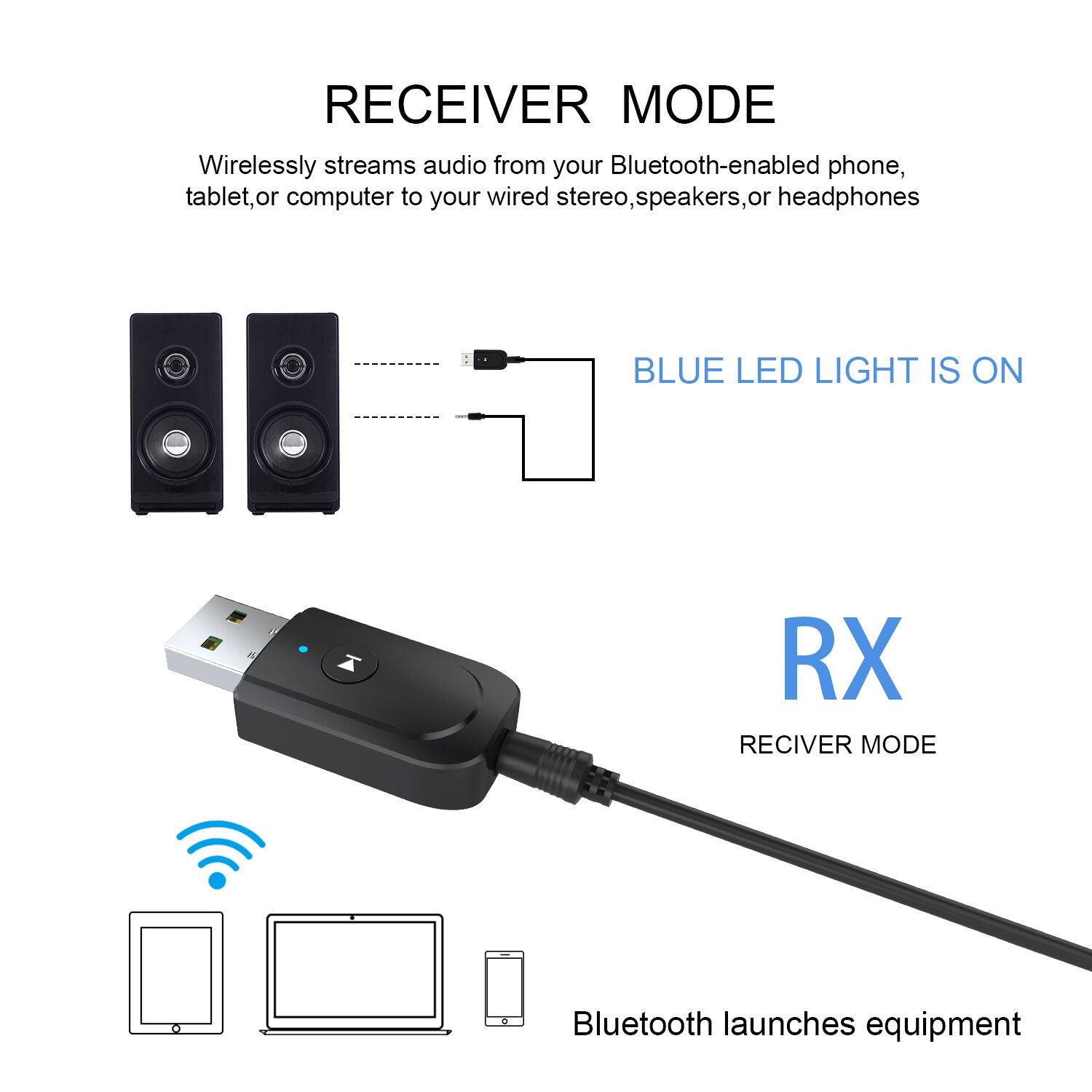 3 in1 USB Bluetooth 5.0 Audio Adapter Trasmettitore Ricevitore per il Telefono TV PC Auto AUX Stereo Senza Fili di Musica USB Spreader