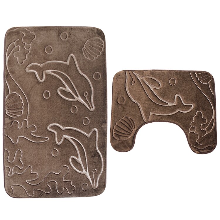Zeegle 3D en relief mémoire éponge tapis de bain ensemble absorbant salle de bain tapis ensemble antidérapant salle de bain tapis de sol tapis de toilette: dolphin C