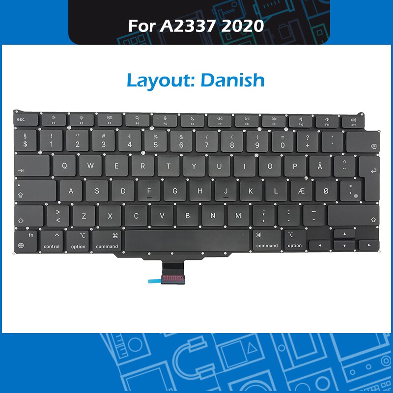 År laptop  a2337 tastatur til macbook air 13 &quot;  m1 a2337 tastaturerstatning us uk fr sp it ger se layout emc 3598: Dansk