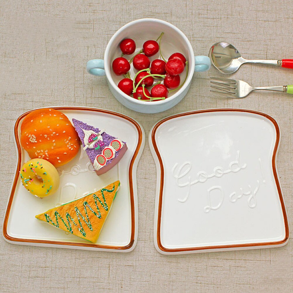 Ceramic Toast Shaped Dinner Plate Porcelain Bread Salad Dessert Plate Morning Dish for Kitchen Party Restaurant