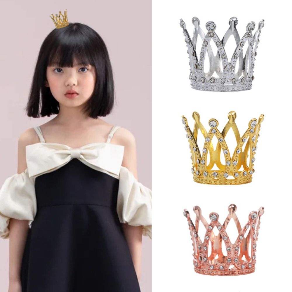 Party Supplies Metal Mini Crown Cake Topper Romantic Heart Crystal Rhinestone Tiara Cute DIY Cake Decoration Wedding