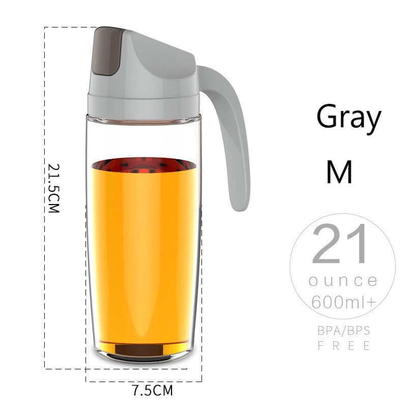 Distributeur de bouteilles d'huile en verre, étanche, à rabat automatique, huile d'olive, vinaigre, condiments, Transparent, accessoires de cuisine: 600ml Gray