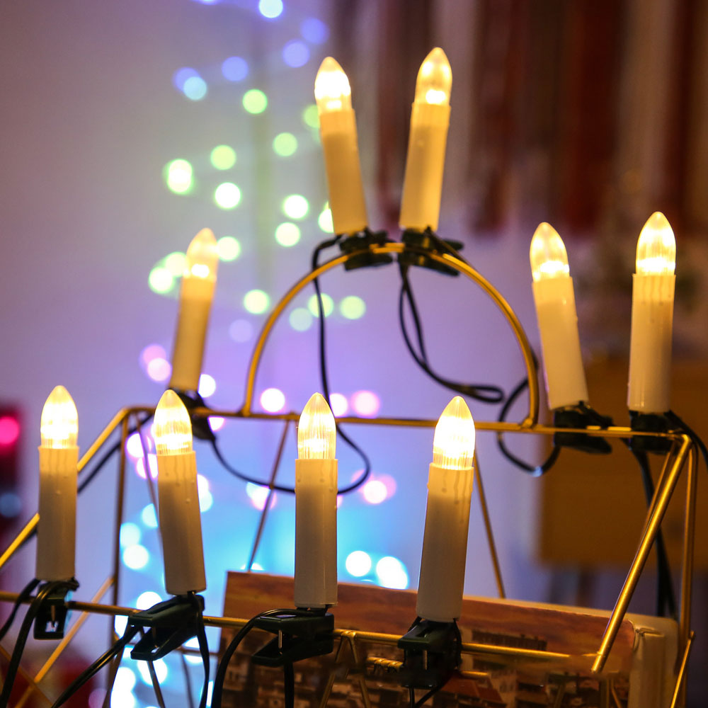 Guirlande de bougies LED à clipser, 20 pièces, cône sans flamme, décorations d'arbre de noël