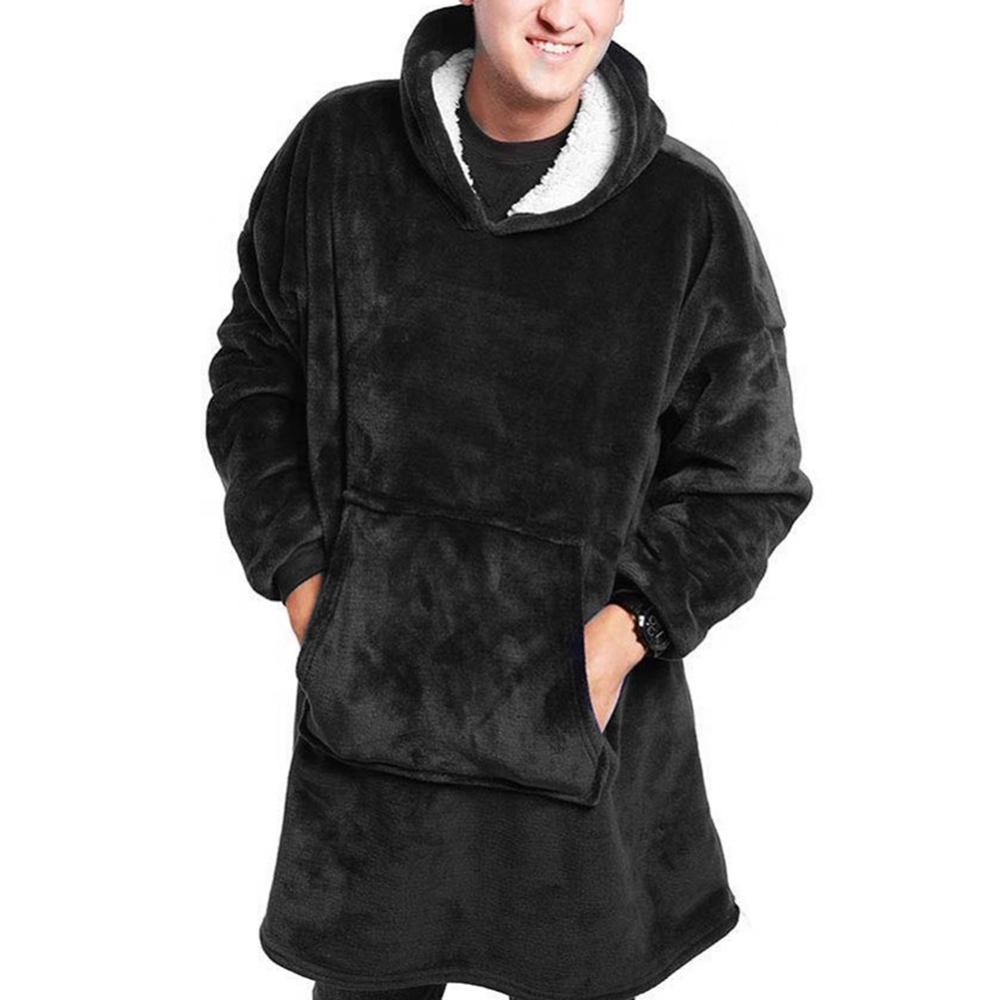 Übergroßen Hoodie Decke Mit Ärmeln Sweatshirt Plaid Winter Vlies Hoody Frauen Tasche Weibliche Mit Kapuze Schweiß Übergröße Femme: Schwarz