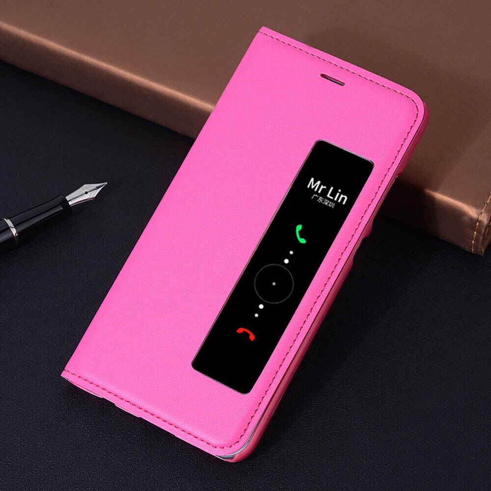 Flip Cover Leather Phone Case For Huawei P10 Plus P 10 Pro P10plus P10pro 10plus 10pro Shockproof Magnetic Smart View Case: For P9 / Rose Red