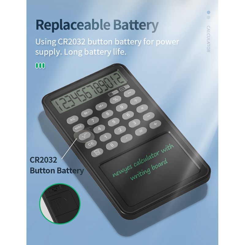 12 Digit Display Calculator Notepad LCD Writing Tablet Drawing Board Basic With Stylus Pen Erase Button Lock