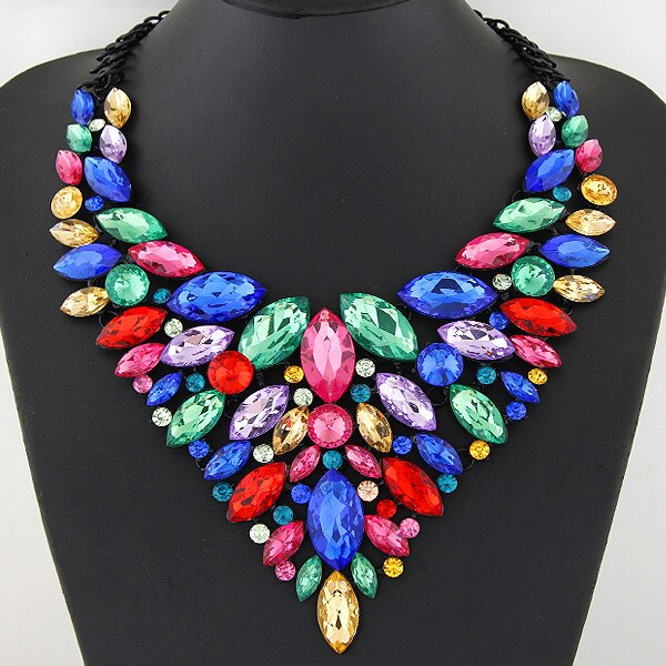 Collier Bijoux Necklace Women Multi layer Chain Necklace Collares Crystal Flower Necklaces & Pendants Maxi Boho Vintage Jewellry