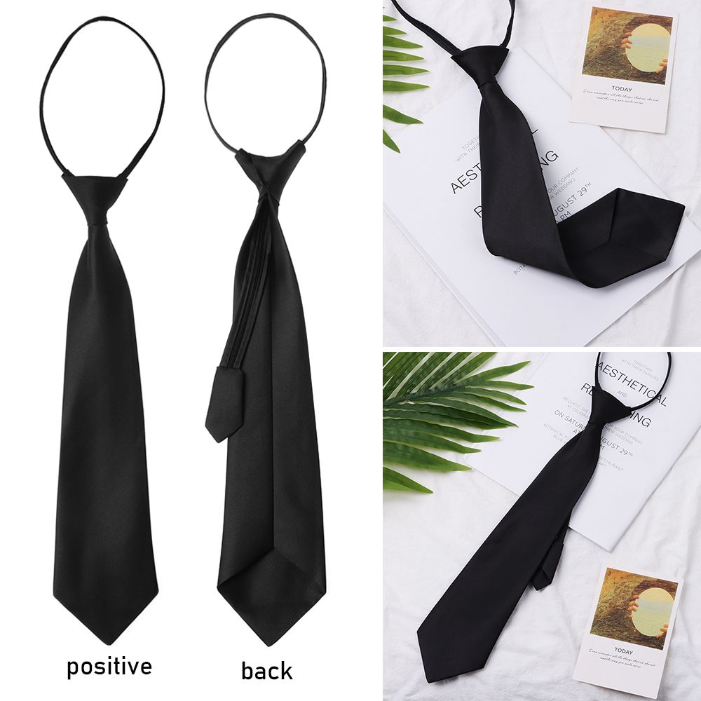 1pc slips student retro sort solid silkeagtig smal hals slips slim glat kvinder lynlås slips afslappet all-match trendy unisex