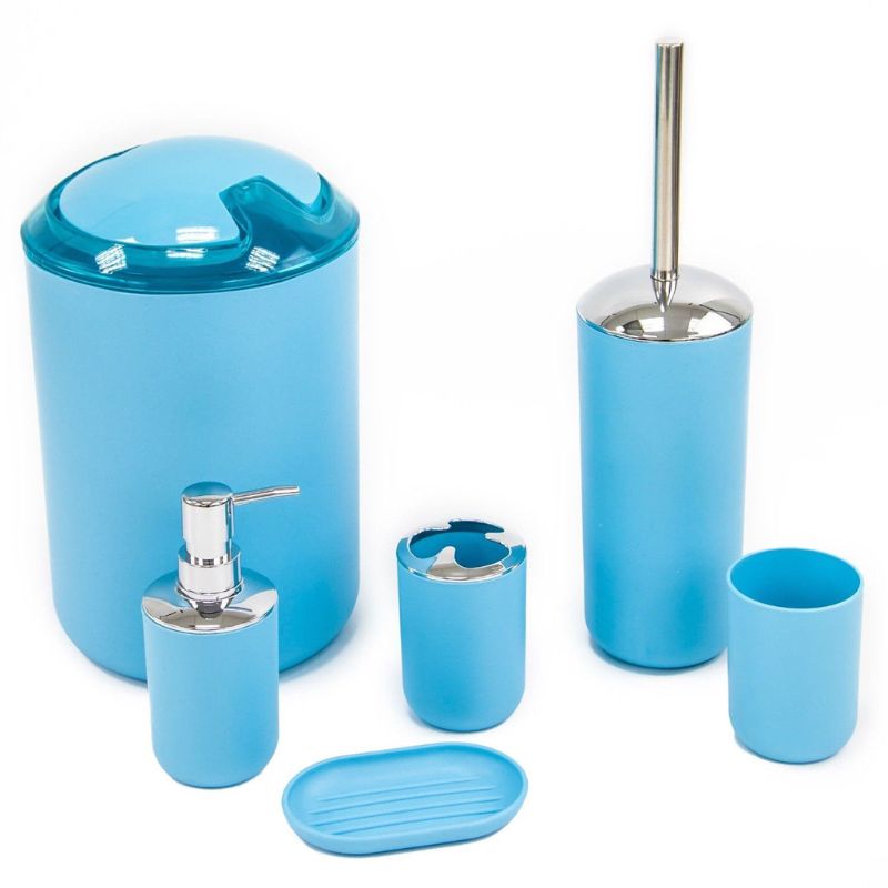 6-piece bathroom accessory set with a variety of color options. plastic: Blue