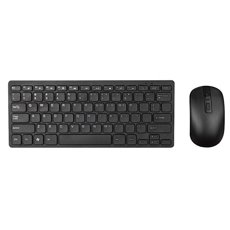 2.4g trådløse lydløse tastatur og mus mini multimedie fuld størrelse tastatur mus combo sæt til iphone ipad android: Sort 2