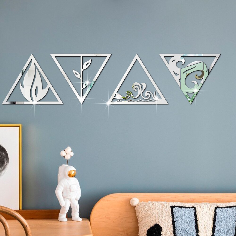 Wind Fire Water Earth Four Elements Acrylic 3D Mirror Sticker Self Adhesive geometry Decor Wall Sticker custom DIY sticker