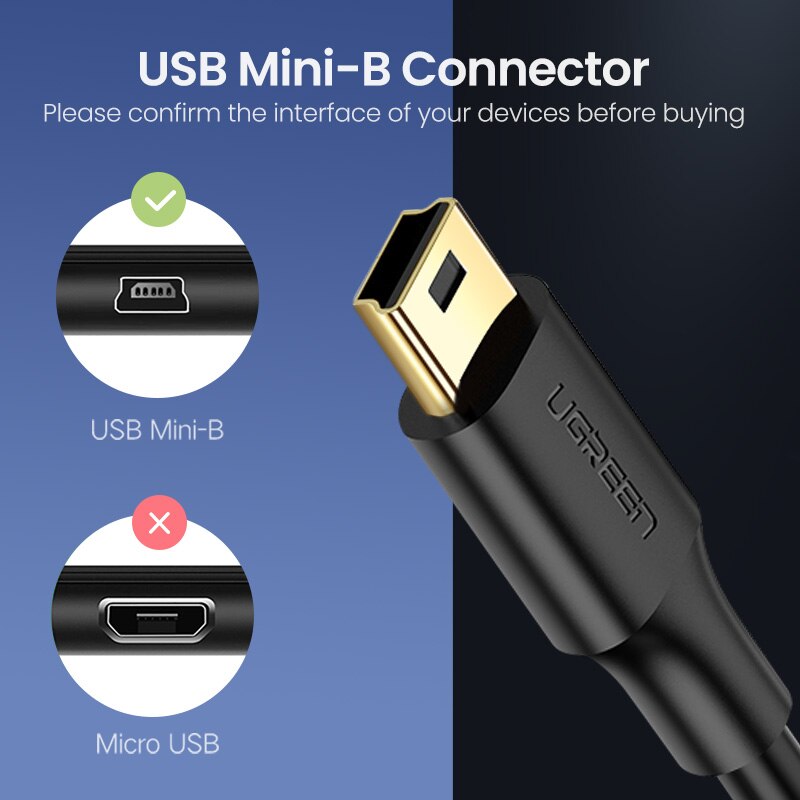 Ugreen Mini USB Cable Mini USB to USB Fast Charging Data Cable for MP3 MP4 Player Car DVR GPS Digital Camera HDD 24k Gold Plated