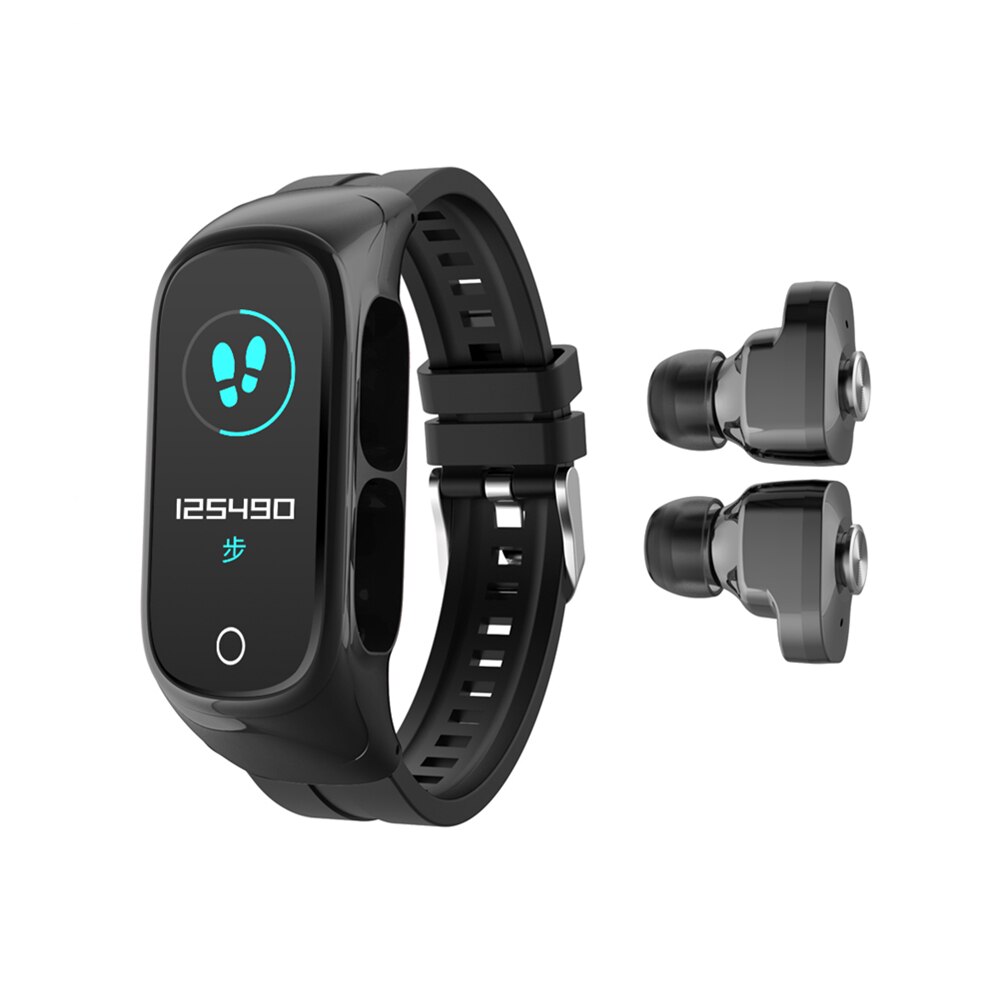 Smart Watch With Bluetooth Earphone Men Women Bluetooth Call Bracelet Heart Rate Blood Pressure Monitor Smartwatch: Black