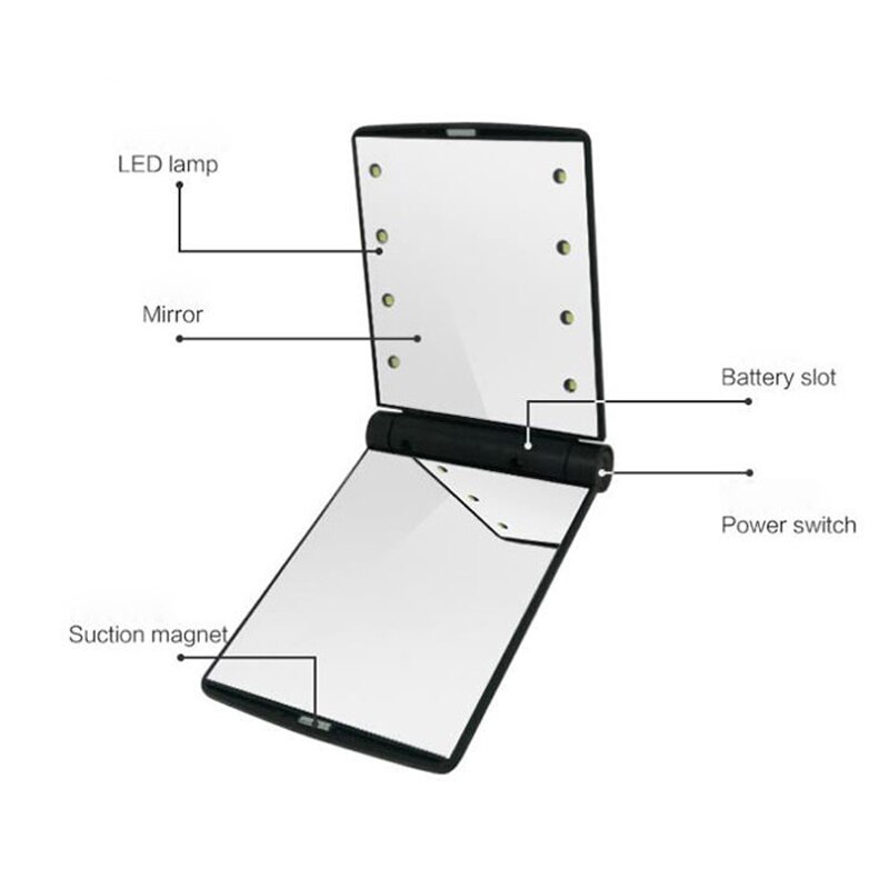 Luz de maquillaje portátil plegable para mujer, iluminación de espejo LED, luces de tocador de bolsillo compactas, lámpara de que funciona con pilas