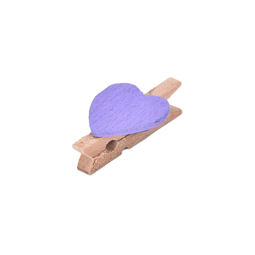 20 stuks Gekleurde Mini Hart Houten Kantoorbenodigdheden Craft Memo Clips DIY Kleding Papier Photo Peg Decoratie 3x0.7cm: Paars