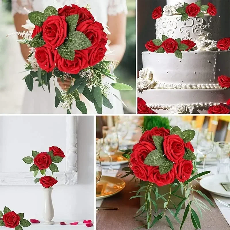 50/5 Uds. De rosas artificiales de espuma Multicolor, rosas falsas para bricolaje, ramos de de boda, arreglos de centros de mesa, decoraciones para el hogar