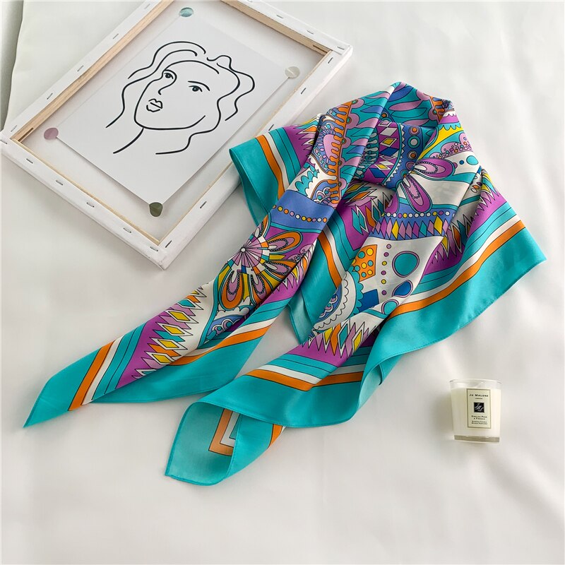 Sommer stort silkeskjerf firkantet damehals foulard sjal og sjal til kvinner bandana luksusmerke trykk hodetørkle