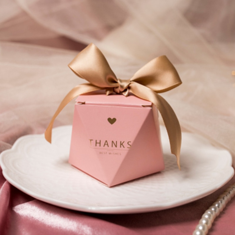 Nuevas y creativas Cajas de caramelos rosas para bodas, caja de suministros para , cajas de papel de chocolates para Baby Shower, paquete "gracias"