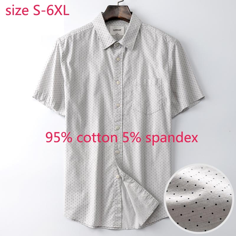 Zomer Korte Mouwen Jonge Mannen Elastische Katoen Gedrukt Polka Dot Dunne Casual Shirts Plus Size S-3XL4XL