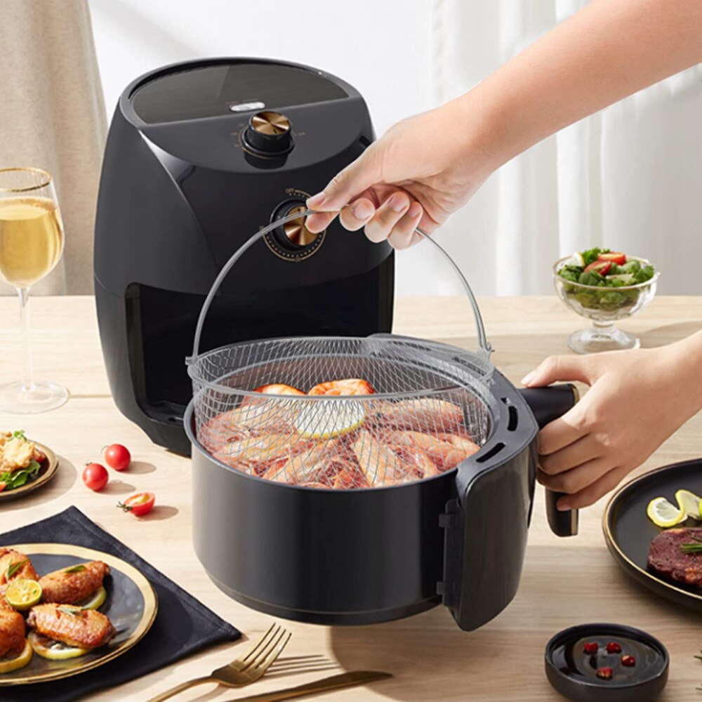 1PC Net Basket Stainless Steel Mesh Basket for Air Fryer Accessory Strainers Basket With Handle Kitchen Cooking Tool Durable