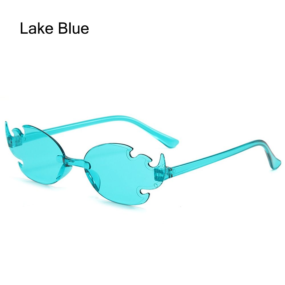 Gafas de sol coloridas con forma de llama de fuego, gafas de sol divertidas sin montura, gafas de Cosplay de para mujeres y hombres: Plata