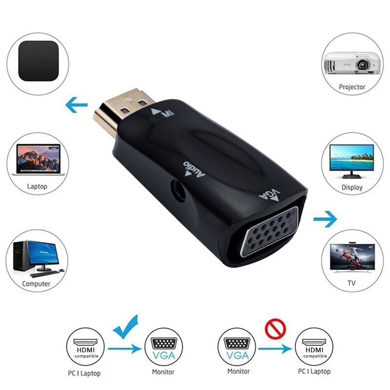 Man-vrouw Hdmi-Compatibel Naar Vga Adapter Hd 1080P Audio Kabel Converter Voor Pc Laptop Tv Box computer Display Projector