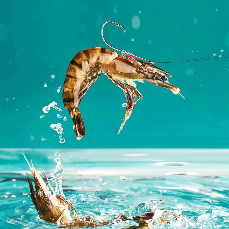 Anzuelos de pesca para camarones vivos, anzuelos fijos de acero al carbono con púas y agujeros 2 # /3 # /4 # Anzuelos de pesca de lubina Catfish para accesorios de pesca