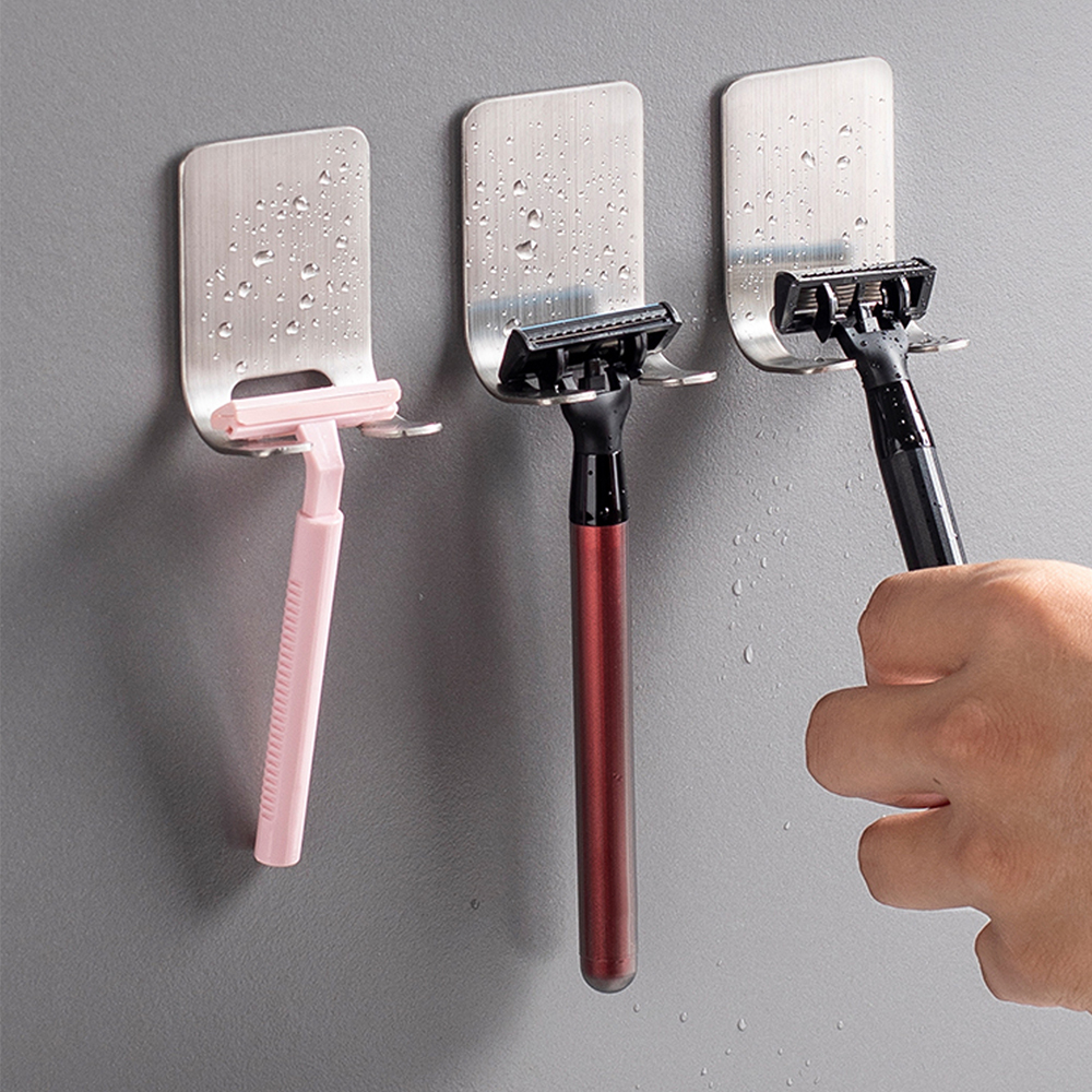 1pc Edelstahl Rasiermesser Haken Zauberstab Klebstoff Rasieren Rasierer Regal Lagerung Halfter für Badezimmer Küche Organizer