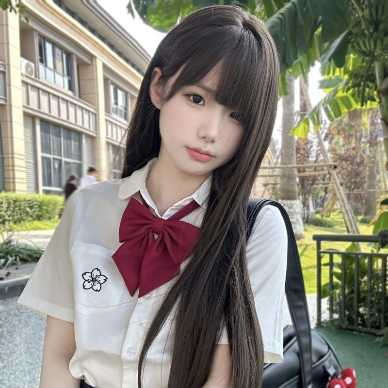 Synthetische 60 cm koreanische schwarze lange glatte Haarperücke synthetische natürliche lange glatte Haare mit Pony Perücke: #2