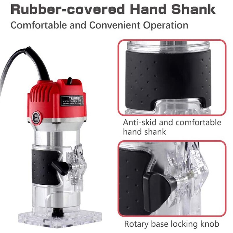 TOP 800W Handheld Router Woodworking,Portable Electric Hand Wood Trimmer Slotting Cutting Trimming Machine 30000Rpm US Plug