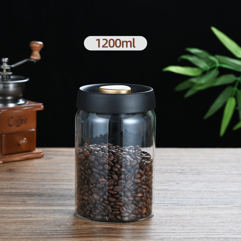 Botella de vidrio para almacenamiento de refrigerador, contenedor de granos de café y alimentos, prensa de aire, tarro de vidrio al vacío: Gris claro