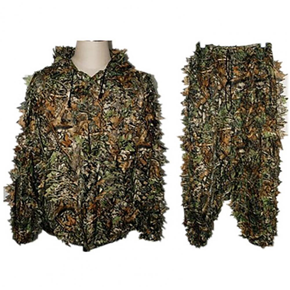 Combinaison de chasse et Camouflage à capuche pour hommes et femmes, 2 pièces/ensemble, motif feuilles 3D, tenue d&#39;extérieur légère