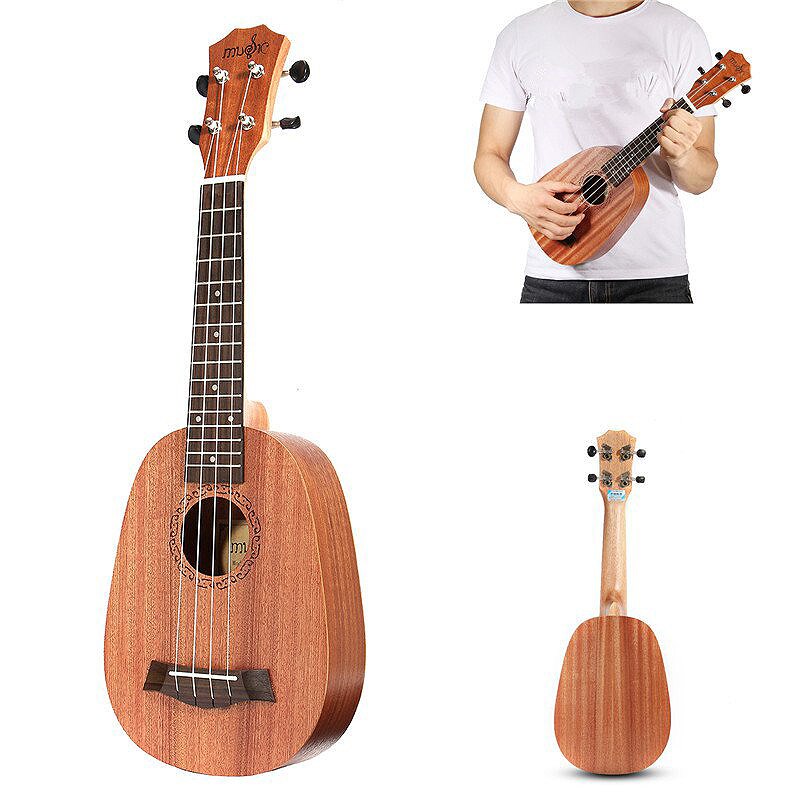 ¡Oferta! Ukelele Soprano de 21 pulgadas estilo piña Sapele 21 pulgadas Hawaii Uke 4 cuerdas Mini guitarras pequeñas para amantes de la música Guitarra