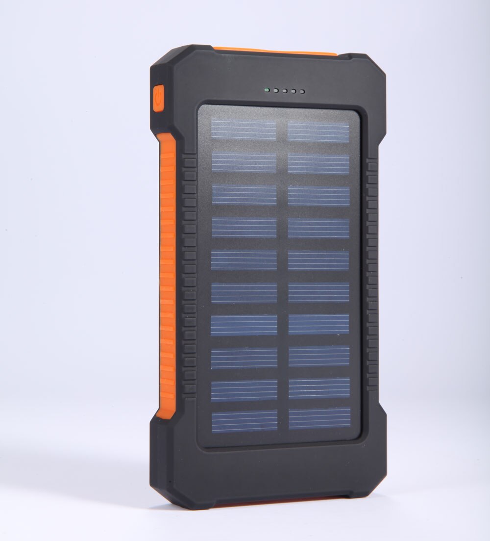 Zonne-energie powerbank 10000 mah externe batterij dubbele usb powerbank draagbare oplader mobiele telefoon zonne-energie oplader voor xiaomi iphone x: Oranje