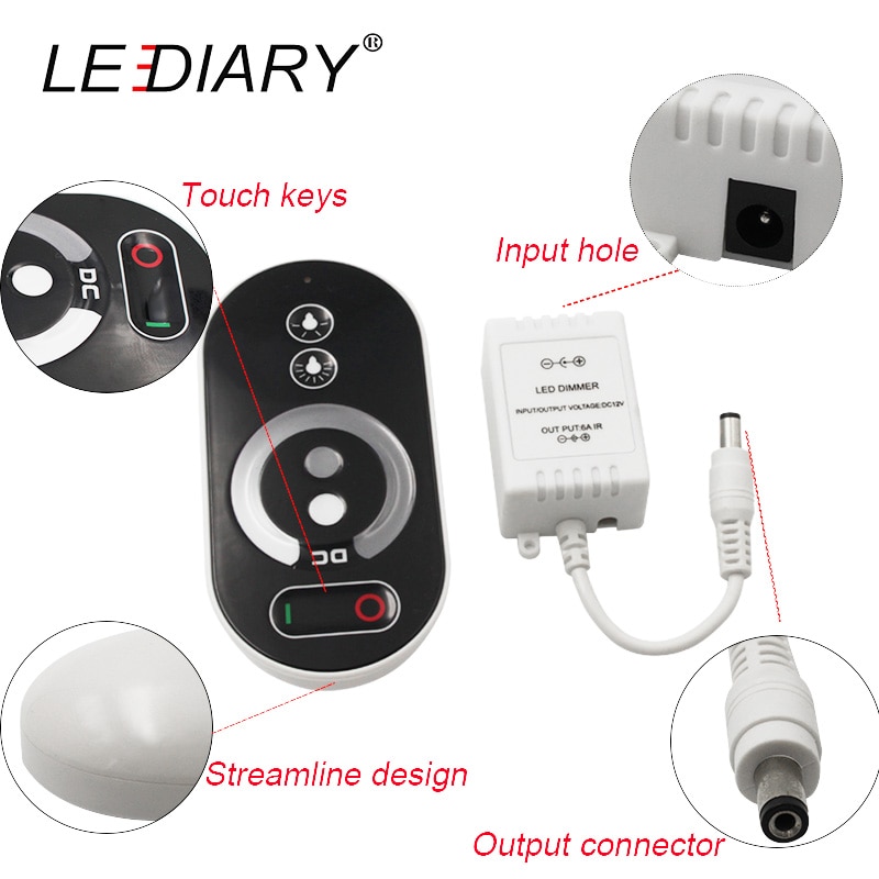 LEDIARY 12V RF Stufenlose Dimmer kabellos Fernbedienung Regler Mono Farbe LED Lampen Streifen 3528 5050 60W berühren Kontrolle wifi Regler