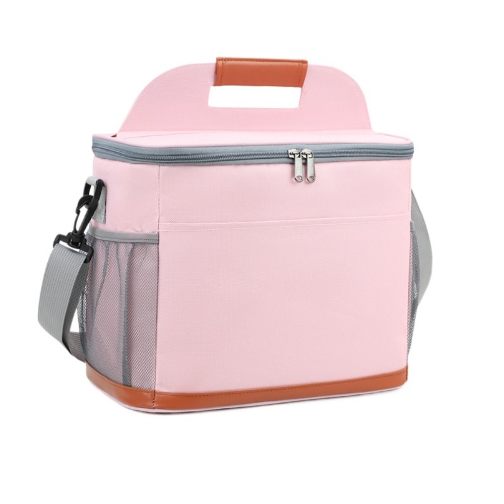 Large Capacity Insulated Cooler Bags Portable Thickened Lunch Food Thermal Box with Handle Removable Strap Insulated Lunch Bag: Beige