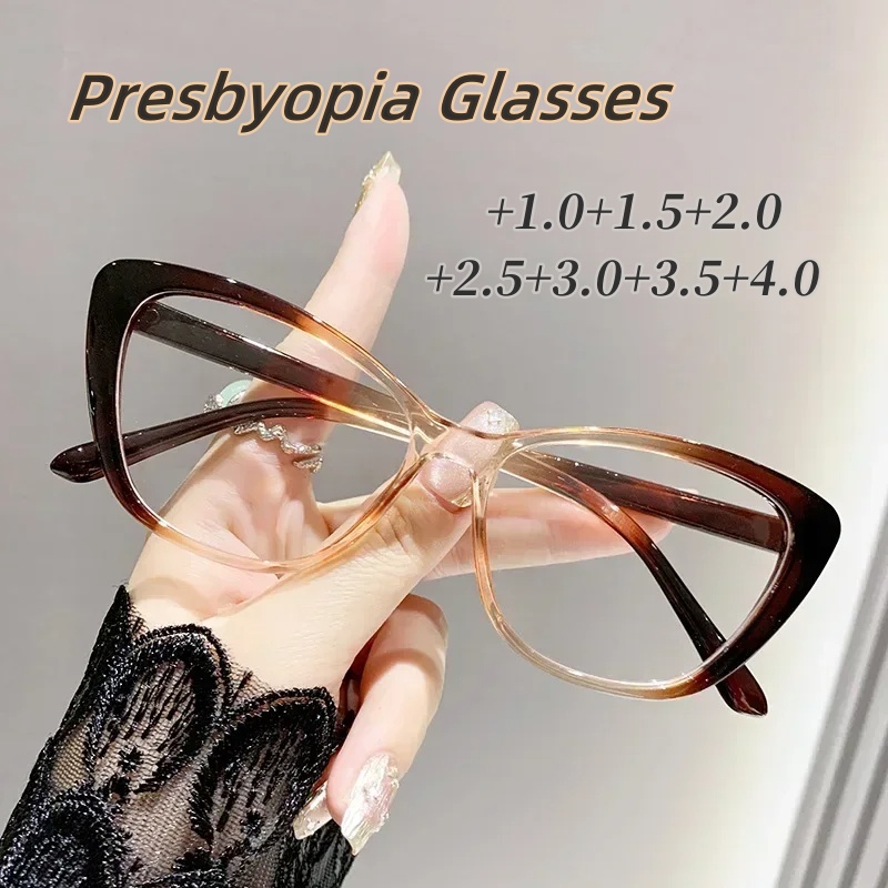 Katze Auge Presbyopie-Brille für Damen und Herren, ultraleichte Fernsichtbrille, modische verschreibungspflichtige Lesebrille, Dioptrien 1,0 bis +4