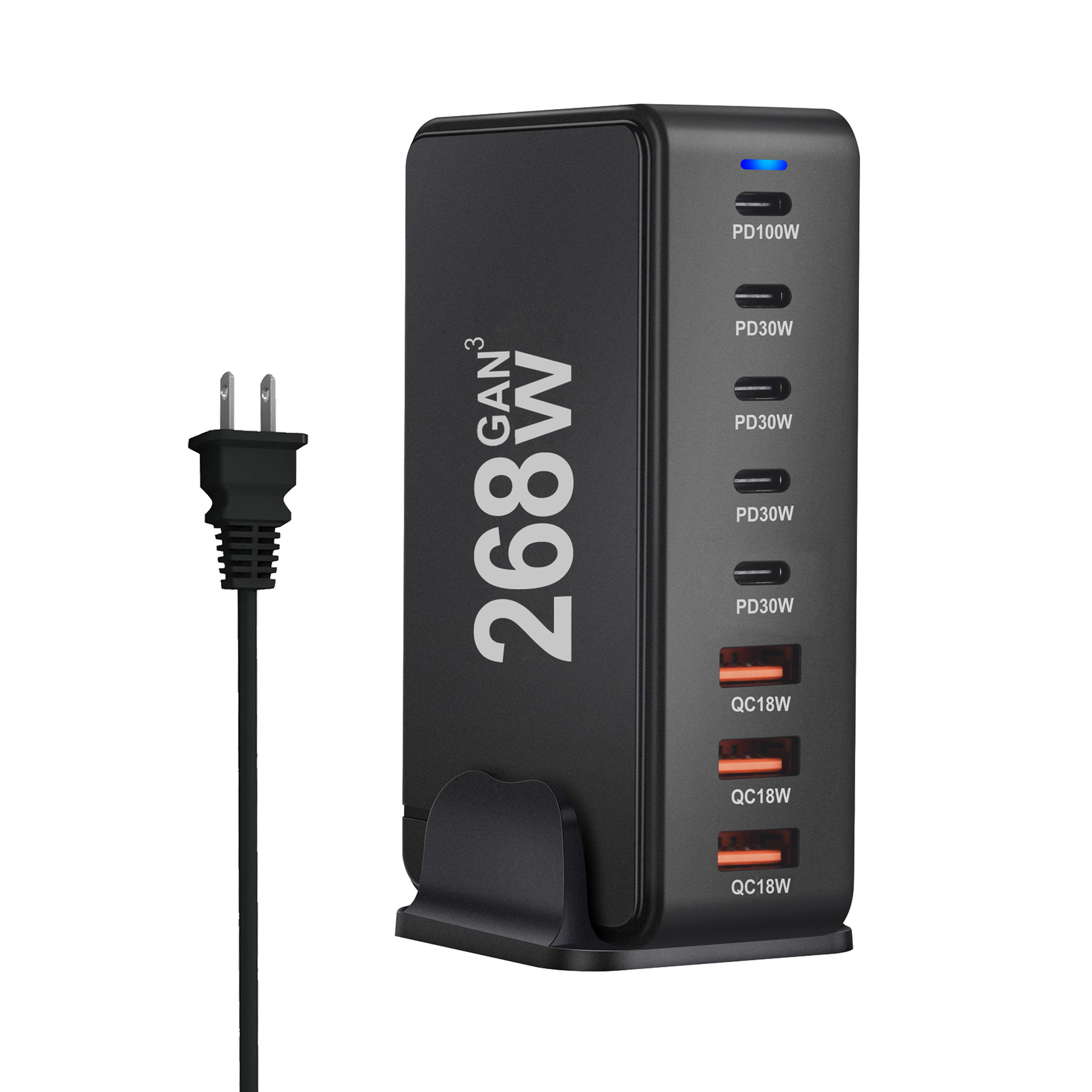 Uk eu au us stekker 268w gan pd wandlader met meerdere poorten, oplader voor mobiele telefoons, adapterhub, snellader voor op het bureau, eendenzwarte kleur: Ons