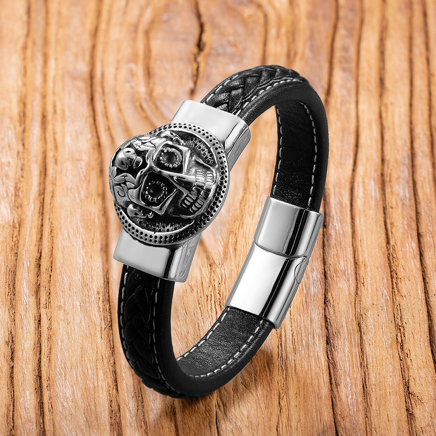 Pulsera Punk con forma de calavera para hombre, brazalete de acero inoxidable, estilo Hip-Hop, Rock Street, accesorios de joyería,: 19 cm / Verde