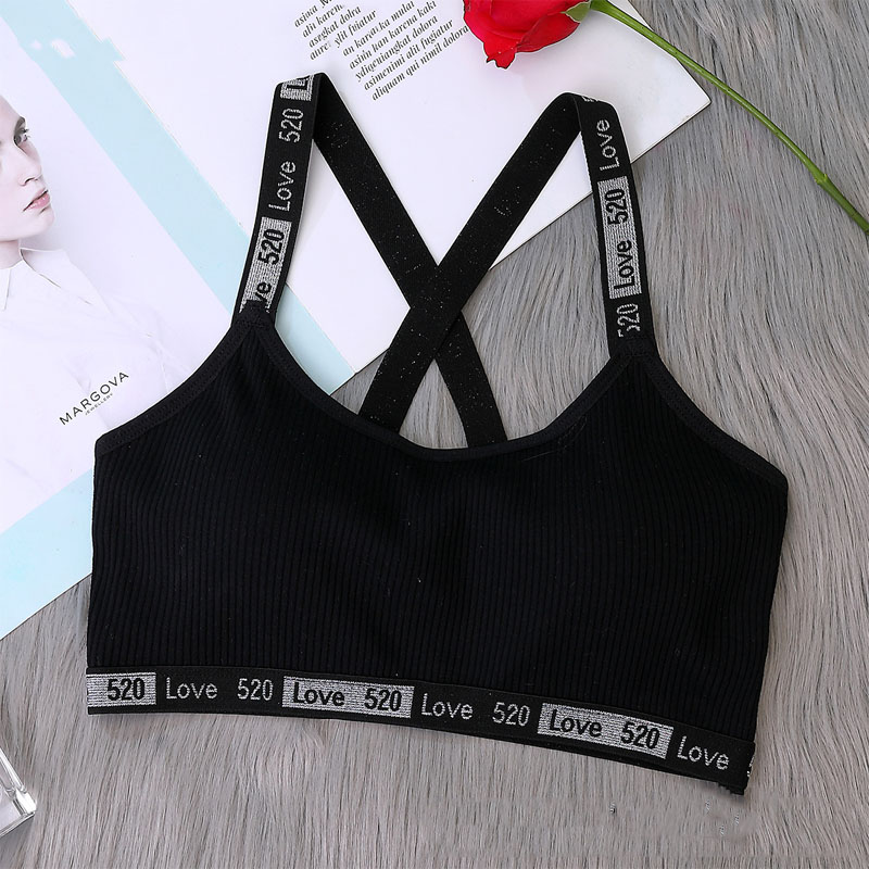 Letter Strap Bras For Women Black Brassiere Fitness Tank Top Underwear Female Detachable Chest Bralette Push Up Sports Bra bh