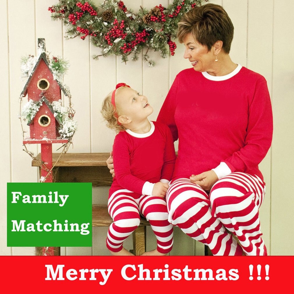 Kerst Pyjama Herfst Winter Moeder Vader Dochter Zoon Pyjama Rode & Witte Streep Familie Kleding Set Vrijetijdskleding Pak
