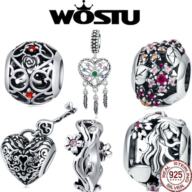 WOSTU 925 sterlina d'argento Amore Branelli di Fascino Pendenti E Ciondoli Argento 925 originale Monili Che Fanno per il Braccialetto Regalo di Anniversario di Matrimonio